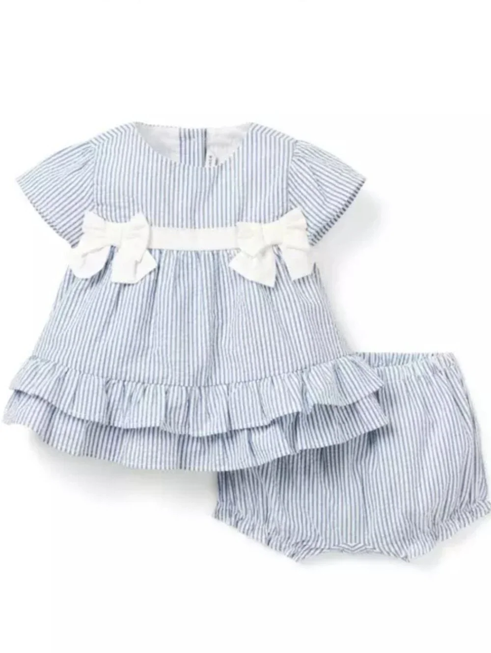 Janie and Jack Light Blue & White Seersucker Set